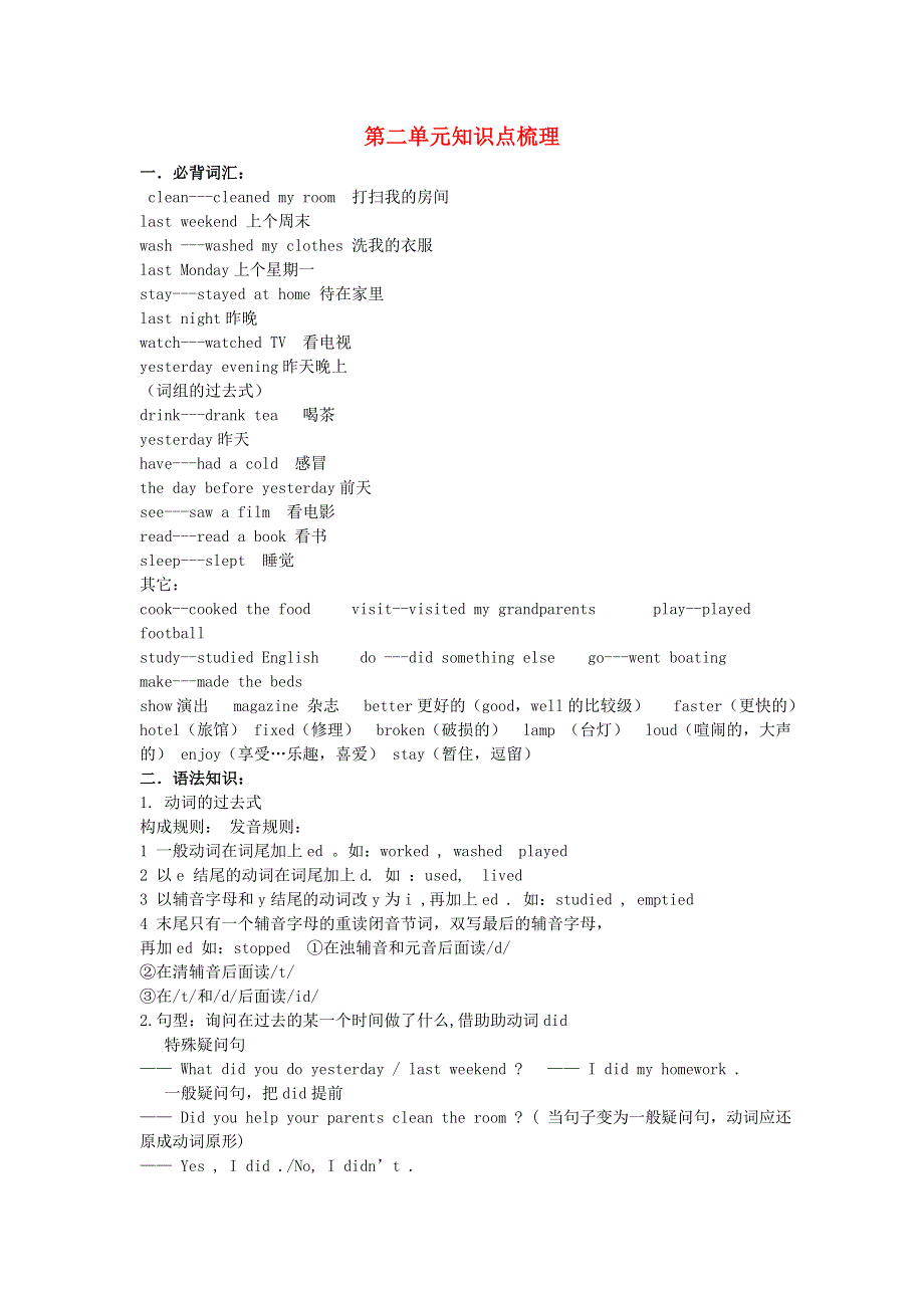 六年级英语下册 Unit 2 Last weekend重点梳理2 人教PEP版.doc_第1页