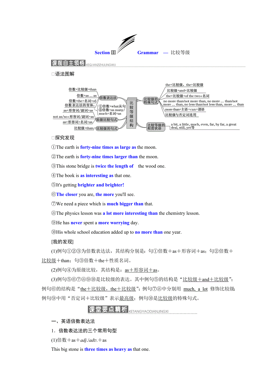 2019年英语新同步外研必修一讲义：MODULE 5 SECTION Ⅲ GRAMMAR — 比较等级 WORD版含答案.doc_第1页