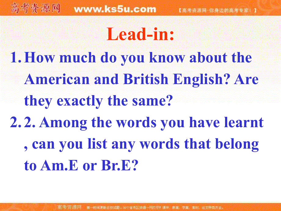 外研版高中英语必修五课件：MODULE 1 BRITISH AND AMERICAN ENGLISH- READING .ppt_第2页