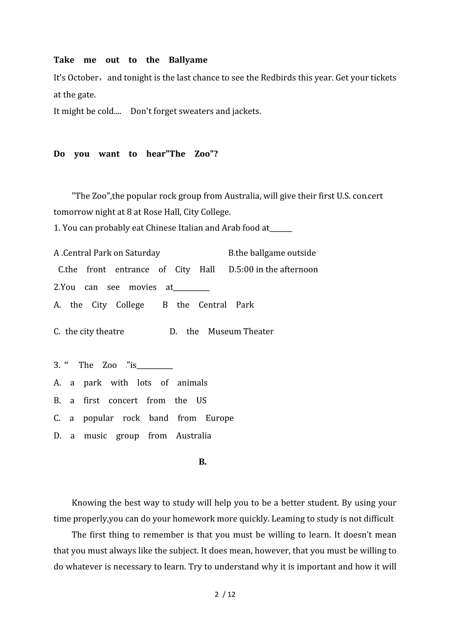 吉林省2022学年榆树市第一高级中学高一下学期竞赛英语试题.docx_第2页