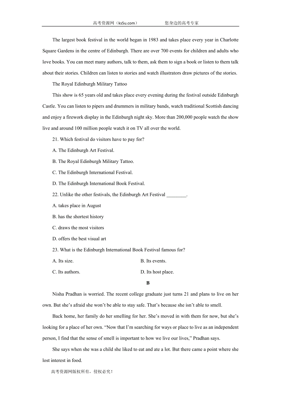 2020届高考英语二轮复习单元训练金卷：第六套 英语3 UNITS 1-2 B卷 WORD版含答案.doc_第2页