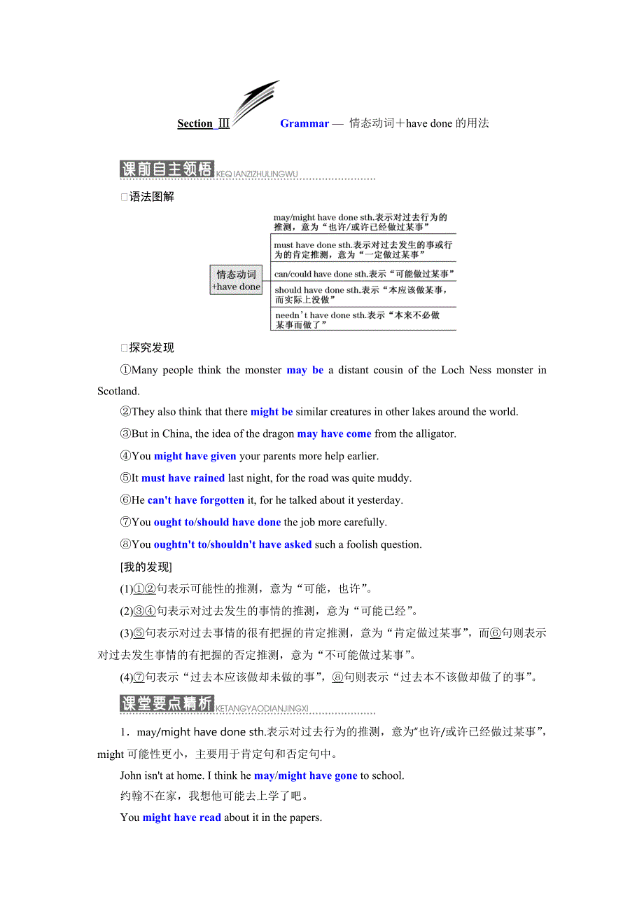 2019年英语新同步外研必修四讲义：MODULE 6 SECTION Ⅲ GRAMMAR — 情态动词＋HAVE DONE的用法 WORD版含答案.doc_第1页