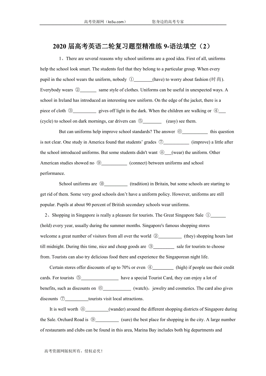 2020届高考英语二轮复习题型精准练：语法填空（2） WORD版含答案.doc_第1页