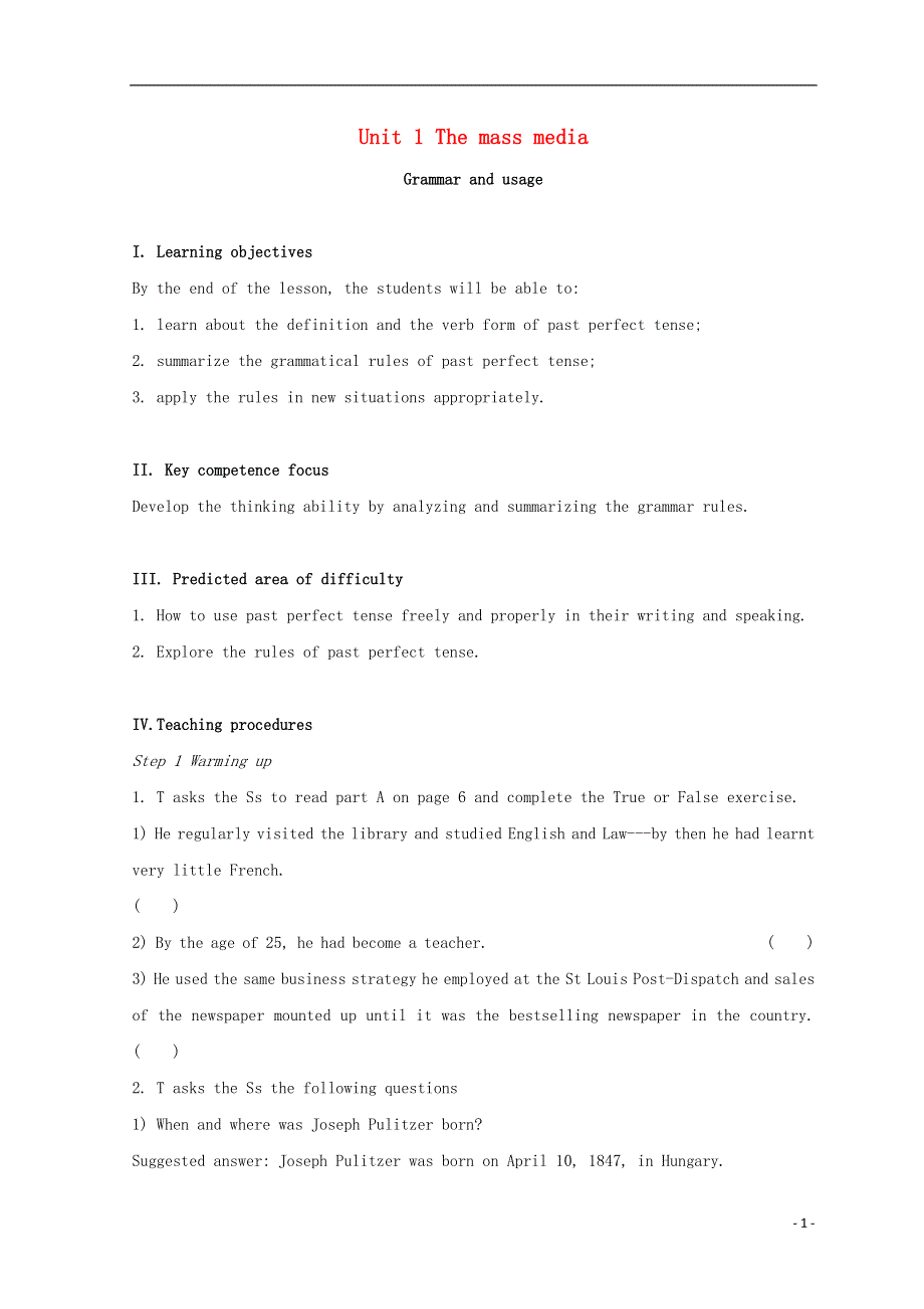 2020年高中英语 Unit 1 Grammar and usage教案 牛津译林版选择性必修第二册.doc_第1页