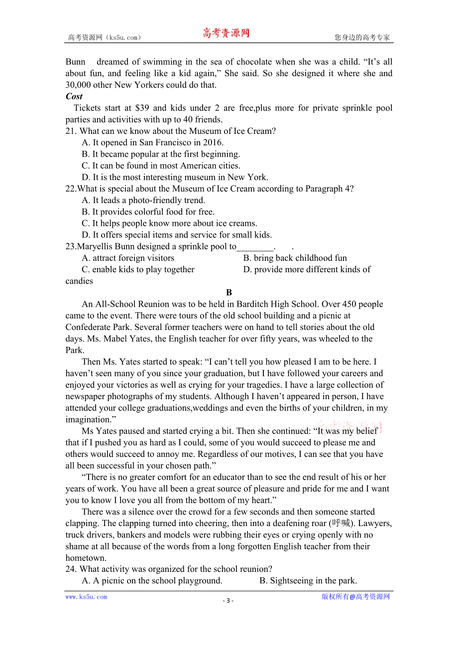 吉林省延边市长白山第一高级中学2019-2020学年高一下学期验收考试英语试卷 WORD版含答案.doc_第3页