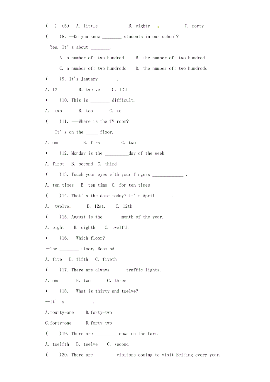 2020年六年级英语基础知识专项训练 数词（含解析）.docx_第2页