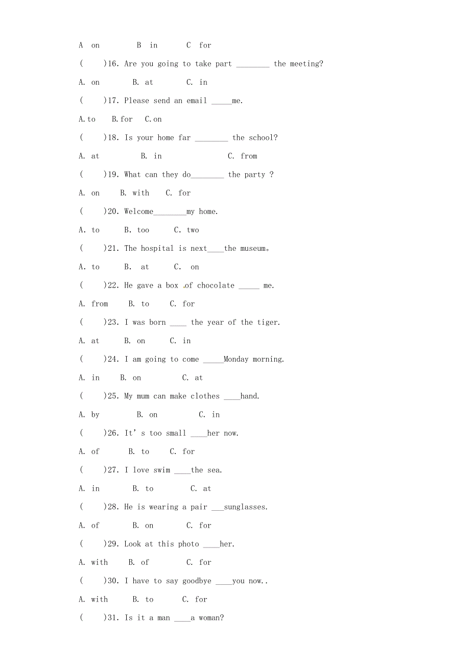 2020年六年级英语基础知识专项训练 介词和连词（含解析）.docx_第2页