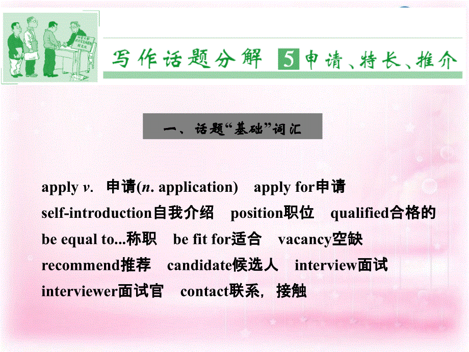 天津市太平村中学高中英语 写作话题分解 申请、特长、推介课件 新人教版.ppt_第1页
