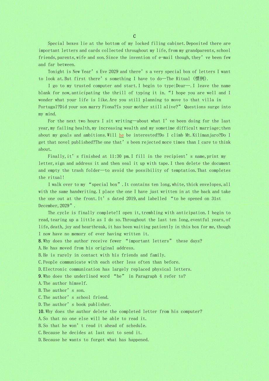 2023高考英语一轮复习必修3Module1阅读理解题组_练速度优质练习含解析外研版202303291165.docx_第3页