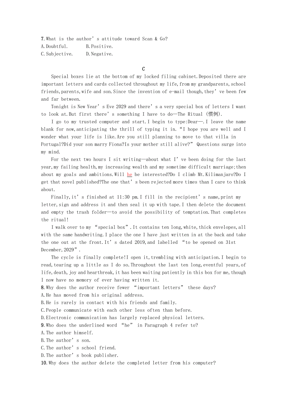 2023高考英语统考一轮复习训练模块二Unit1阅读理解题组_练速度含解析牛津译林版202303181205.docx_第3页