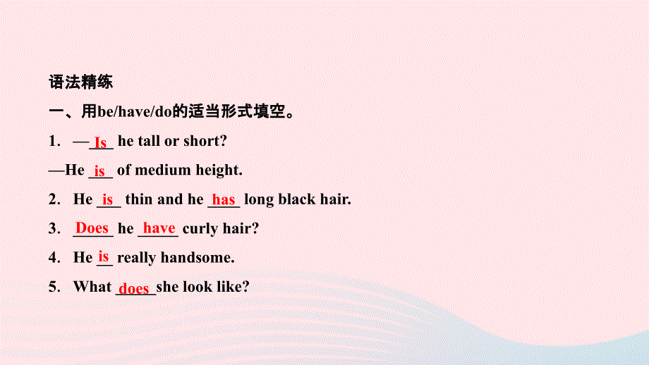 2024七年级英语下册 Unit 9 What does he look like单元语法清作业课件（新版）人教新目标版.ppt_第2页