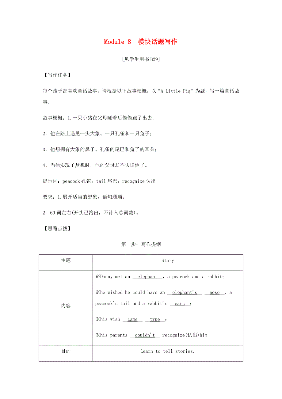 2020春七年级英语下册 Module 8 Story time模块话题写作同步练习 （新版）外研版.docx_第1页