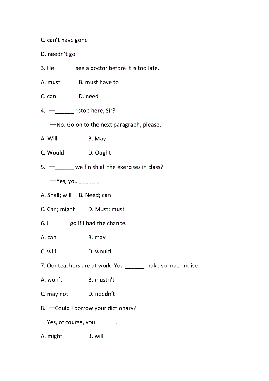 2019春人教新课标高一英语必修三练习：UNIT 1 FESTIVALS AROUND THE WORLD 情态动词用法小练习 .doc_第2页