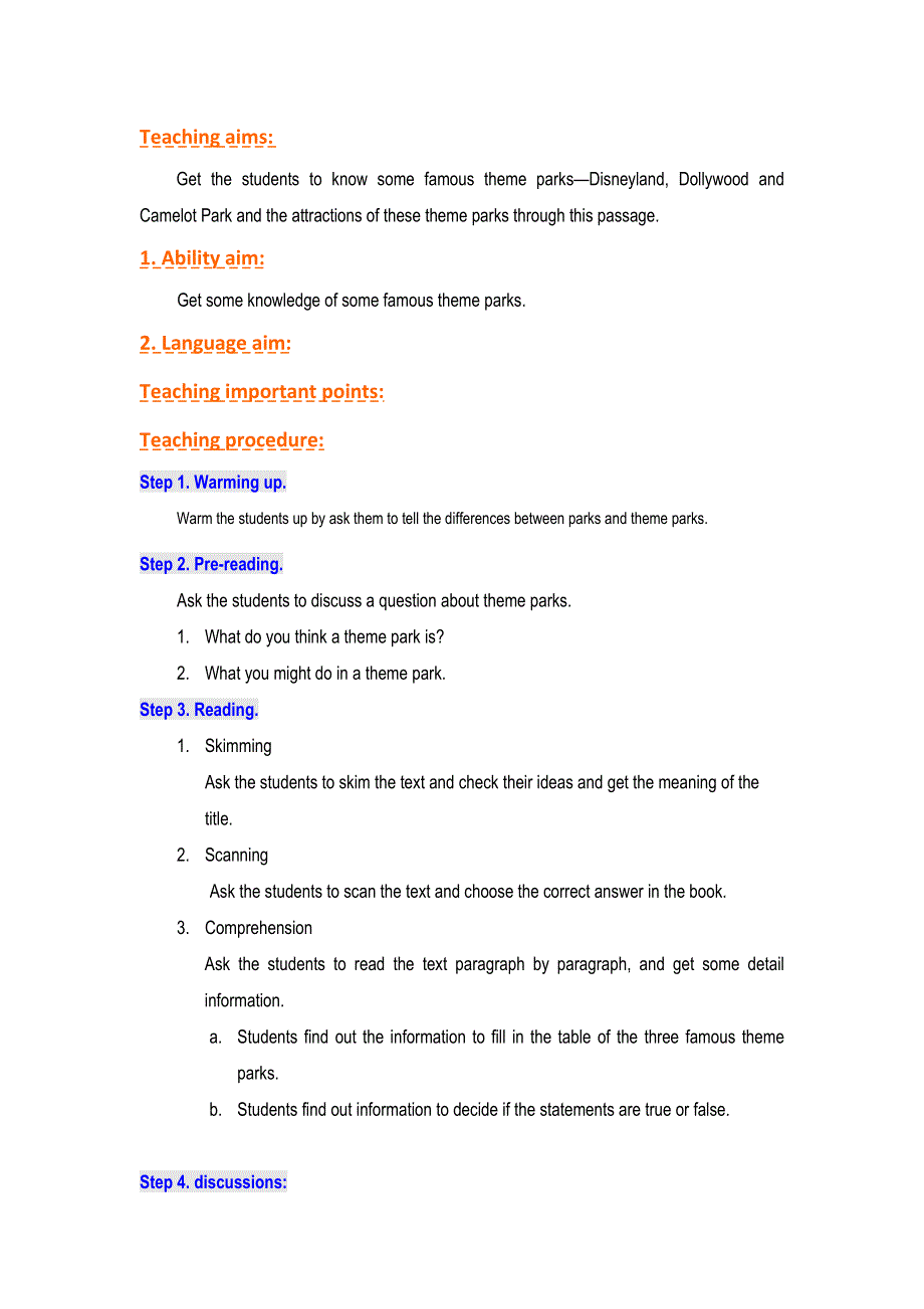 2019春人教新课标高一英语必修四教案：UNIT 5 THEME PARKS 全单元 WORD版含答案.doc_第2页