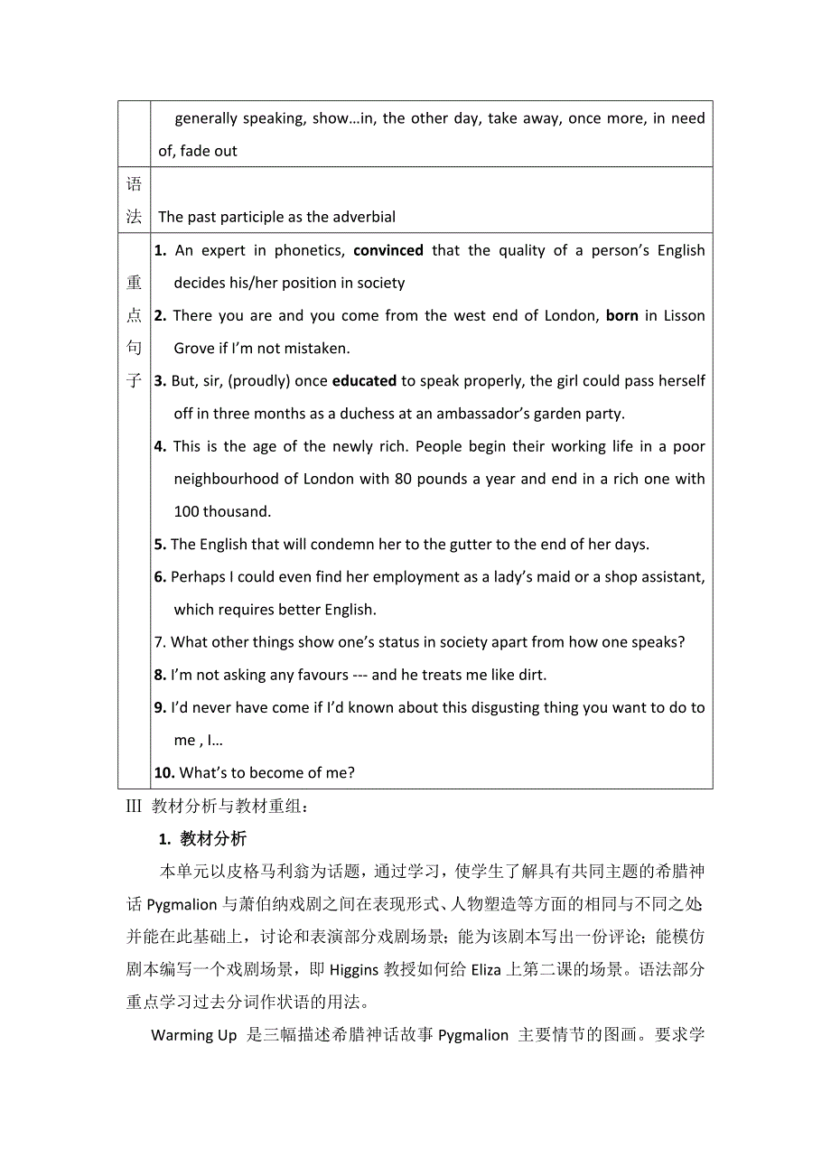 2019春人教新课标高二英语选修八教案：UNIT4 PYGMALION 全单元 .doc_第2页