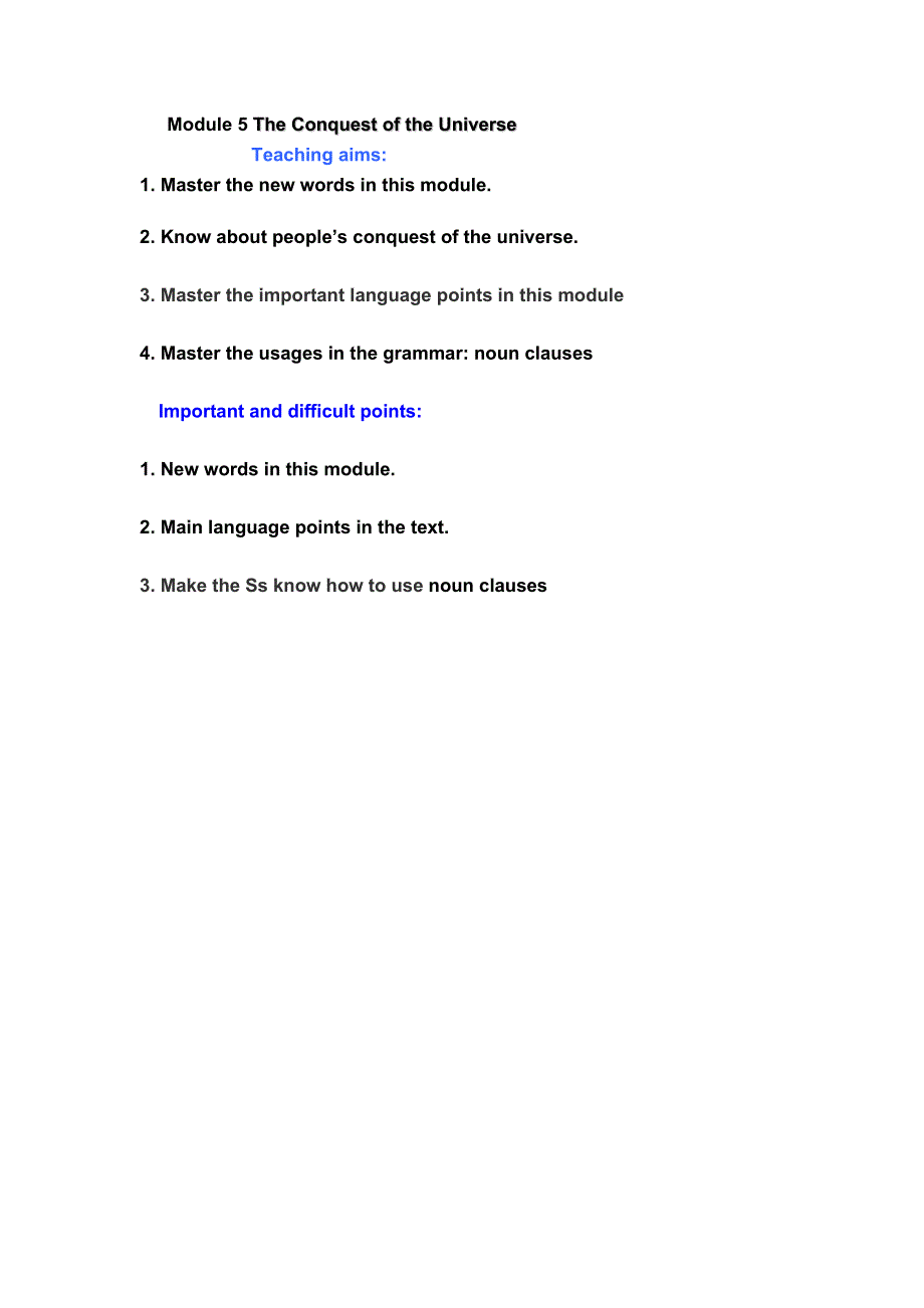 2019春外研版高二英语选修八教案：MODULE 5 THE CONQUEST OF THE UNIVERSE POINTS OF MODULE 5 .doc_第1页