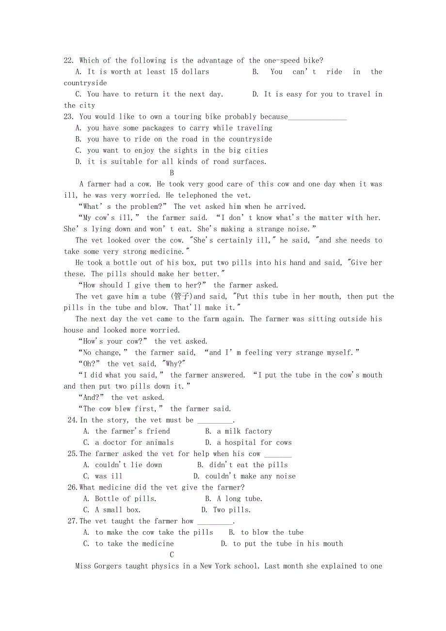 吉林省长白山二中高一英语上学期期中试题.docx_第3页