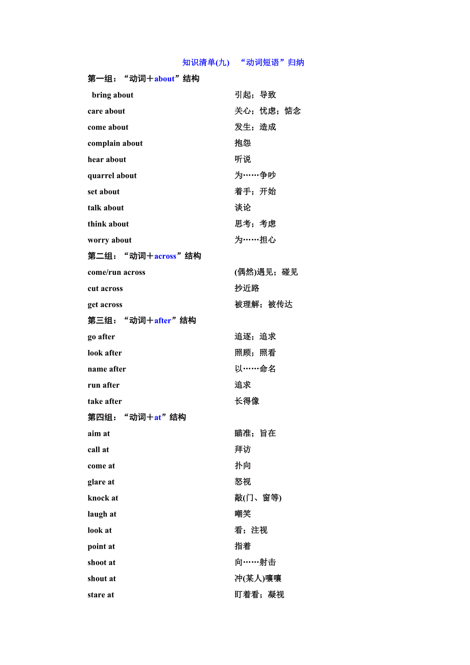 2019版二轮复习英语练酷版学案：知识清单（九）　“动词短语”归纳 WORD版含解析.doc_第1页