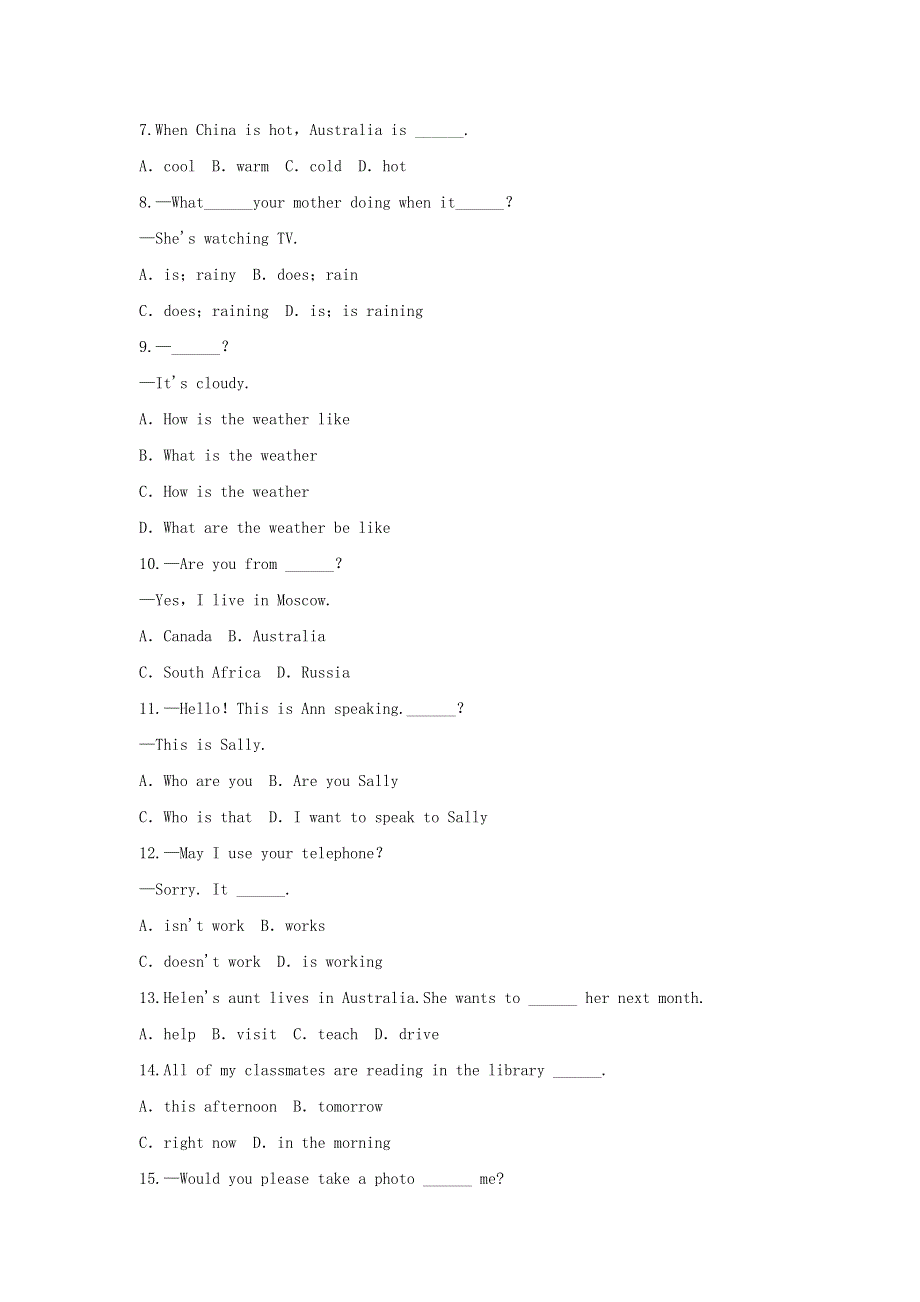 2020年春七年级英语下册Unit7It’sraining要点回顾限时练新版人教新目标版.doc_第3页
