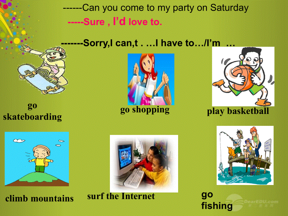 山东省青岛市城阳区第七中学八年级英语上册 Unit 5 Can you come to my party课件 人教新目标版.ppt_第2页