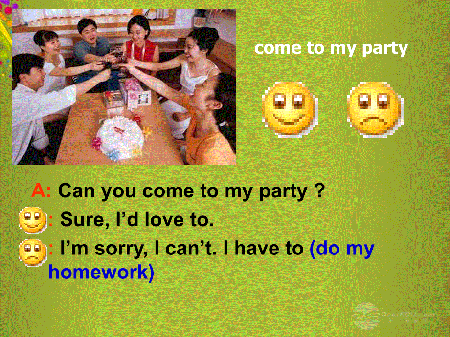 山东省青岛市城阳区第七中学八年级英语上册 Unit 5 Can you come to my party Section A课件 人教新目标版.ppt_第3页