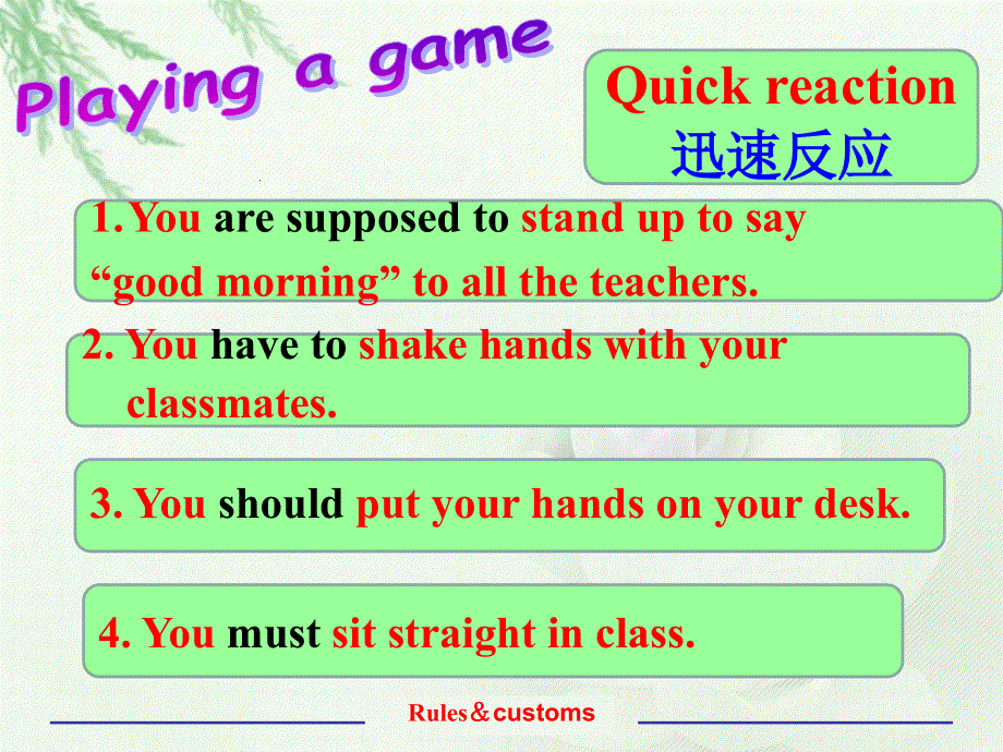 山东省青岛市西海岸新区6中2018年新目标九年级英语一轮专题复习：Rules and customs(共18张PPT).ppt_第2页