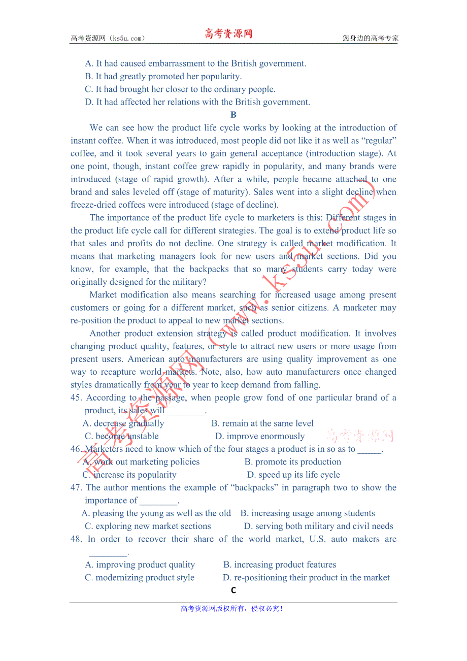 四川省仁寿县城北教学点2012届高三英语阅读理解限时训练（12）.doc_第3页