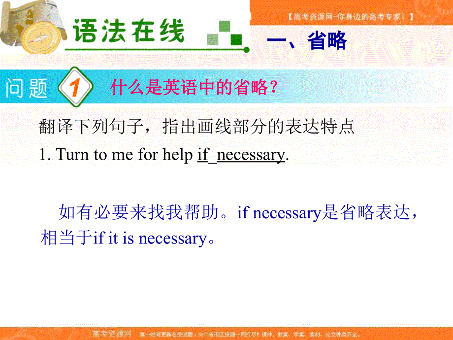 广东省2013届高考英语新课标一轮总复习课件（北师大版）：第14讲省略、插入语与反意疑问句.ppt_第2页