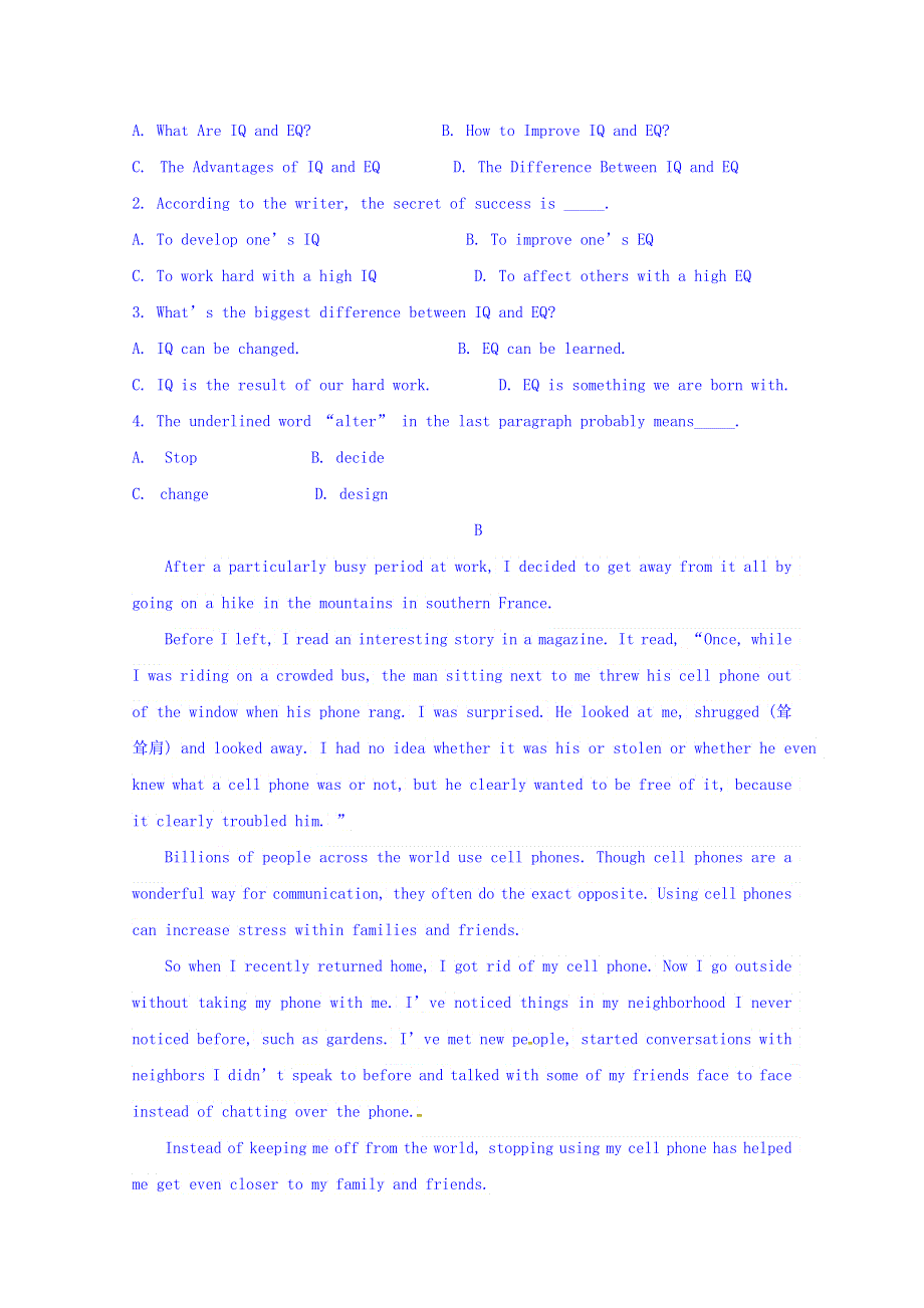 内蒙古集宁一中2016-2017学年高二下学期第二次月考英语试题 WORD版缺答案.doc_第2页