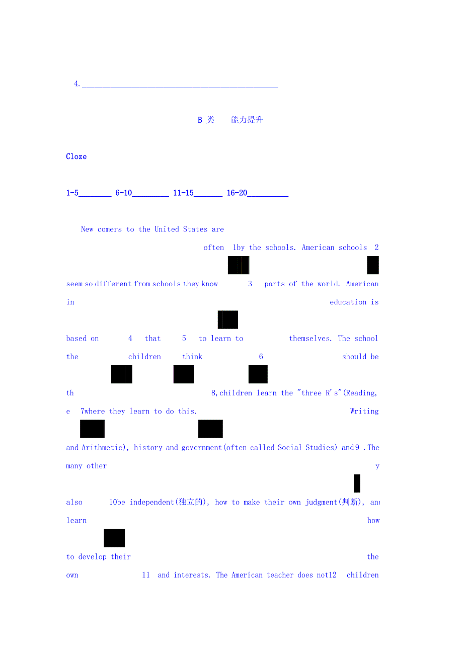内蒙古集宁一中2018-2019学年高一上学期跟踪训练英语练习题（2018-9-27） WORD版缺答案.doc_第2页