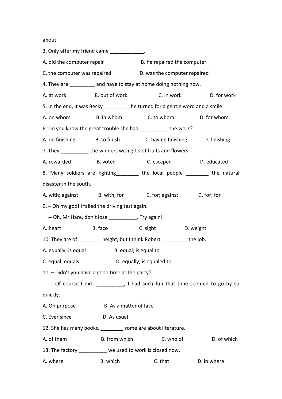 内蒙古集宁一中人教版高中英语必修一UNIT 5 NELSON MANDELA---A MODERN HERO 跟踪训练8 综合练习 WORD版缺答案.doc_第3页