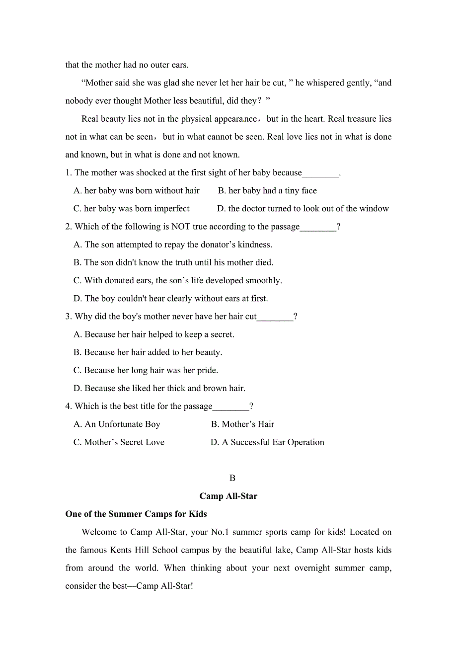 内蒙古集宁一中（西校区）2017-2018学年高一下学期期末考试英语试题 WORD版含答案.doc_第2页