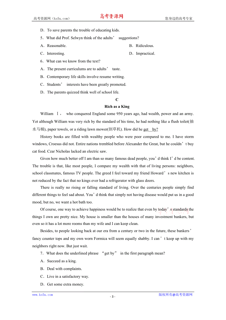 2020浙江新高考英语二轮复习专题强化训练：阅读提速练（六） WORD版含解析.doc_第3页