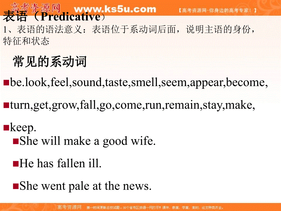 广东省广州市培才高级中学2016高考英语复习课件：新人教选修9 UNIT3 AUSTRALIA谓语与表语 （共7张PPT） .ppt_第2页