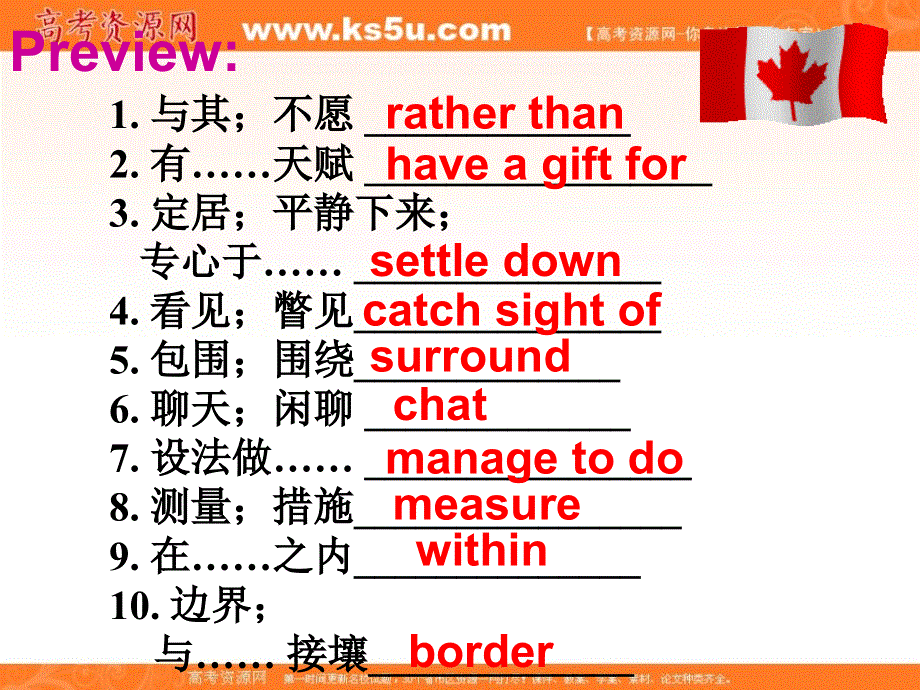 广东省开平市忠源纪念中学人教版高中英语BOOK 3 UNIT 5 CANADA－“THE TRUE NORTH”WARMING UP AND READING课件 .ppt_第2页