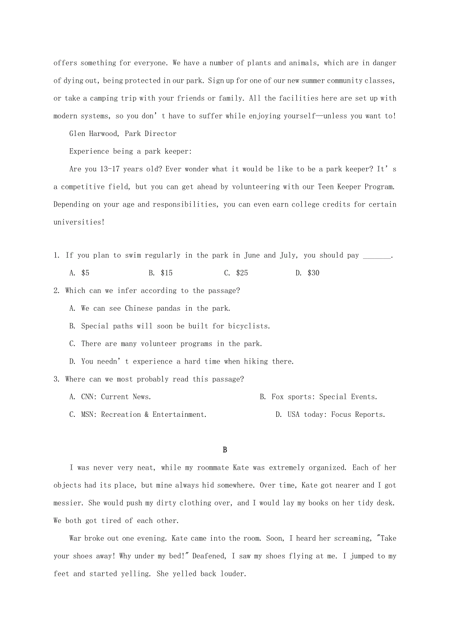 内蒙古北京八中乌兰察布分校2019_2020学年高一英语上学期第二次调研考试试题.doc_第2页