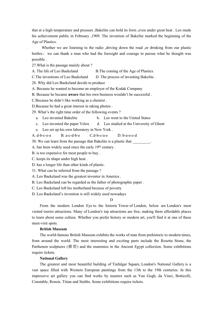 内蒙古北师大乌海附属学校2018-2019学年高二上学期期中考试英语试卷 WORD版缺答案.doc_第3页