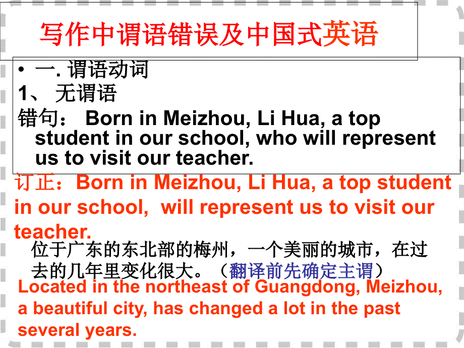 广东省惠州市龙门县高级中学2018届高三英语第二轮复习体艺生谓语常见错误及中式英语(共12张PPT).ppt_第2页