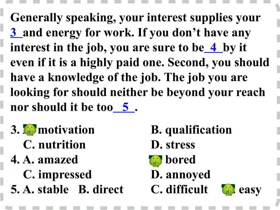 广东省深圳市某发展有限公司2015届高考英语二轮（原创版）复习课件：完形填空--高度仿真练析--说明文.ppt_第3页