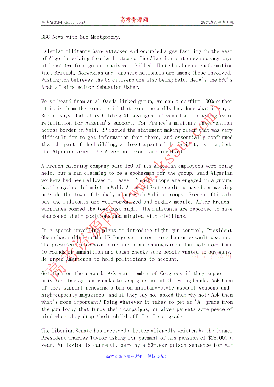 BBC英语听力 2013年01月合辑（WORD文本）：2013-01-22.doc_第1页