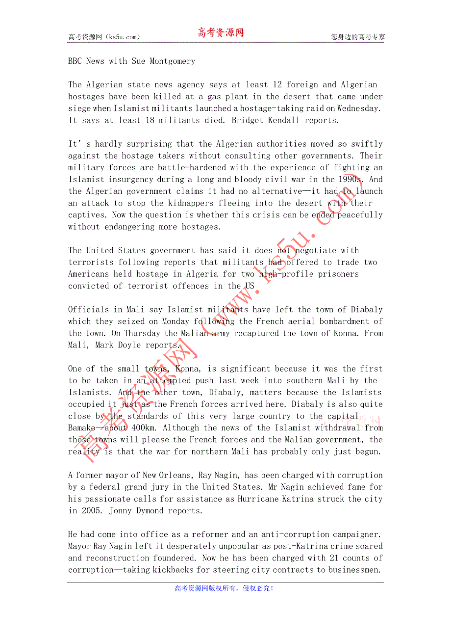 BBC英语听力 2013年01月合辑（WORD文本）：20130119B.doc_第1页