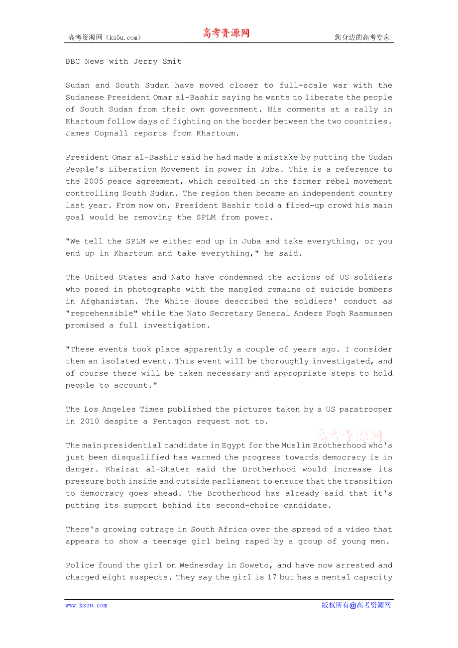 BBC英语听力2012年05月合辑（文本+翻译）：BBC0501.doc_第1页