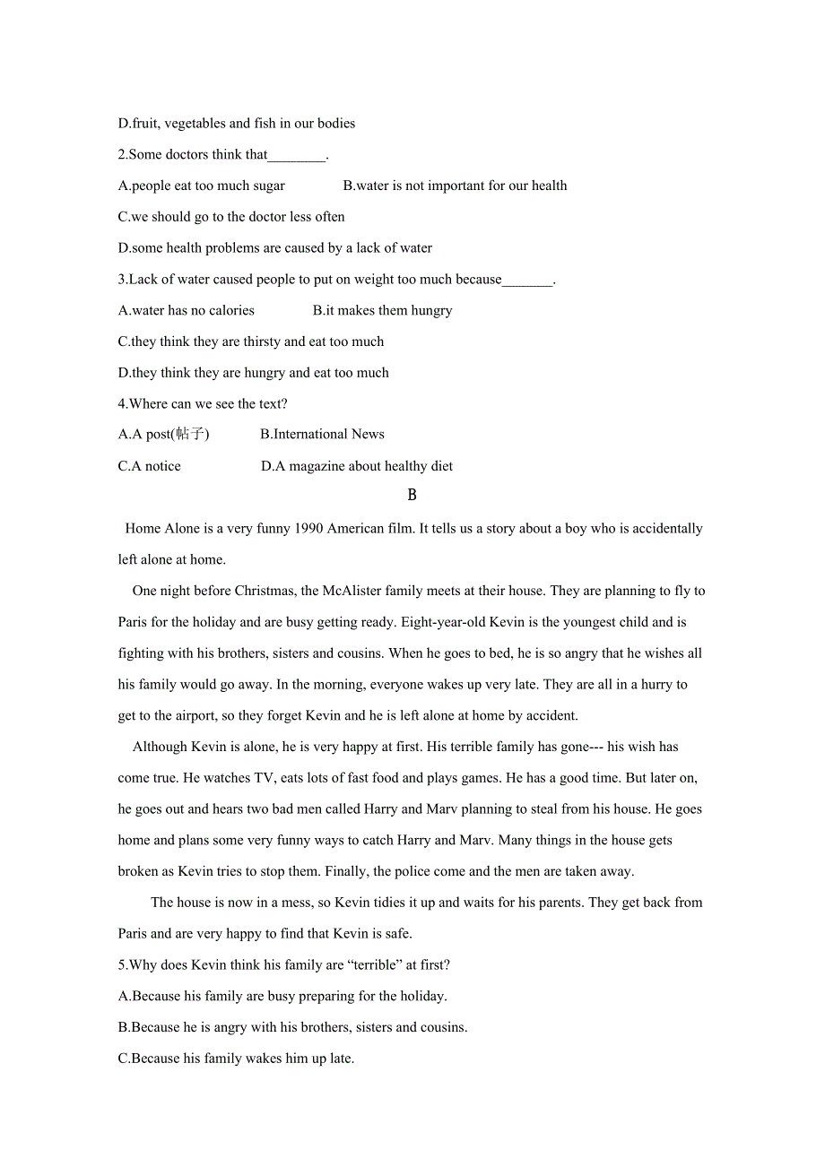 内蒙古开来中学2018-2019学年高一上学期期末考试英语试卷 WORD版含答案.doc_第2页