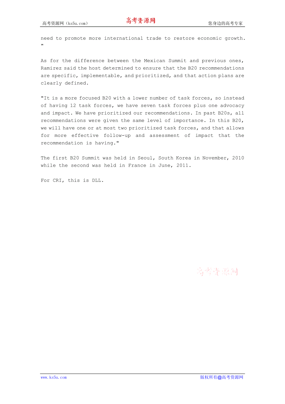 CRI英语听力2012年06月合辑（文本）：B20-SUMMIT-TO-KICK-OFF-IN-MEXICO.doc_第2页