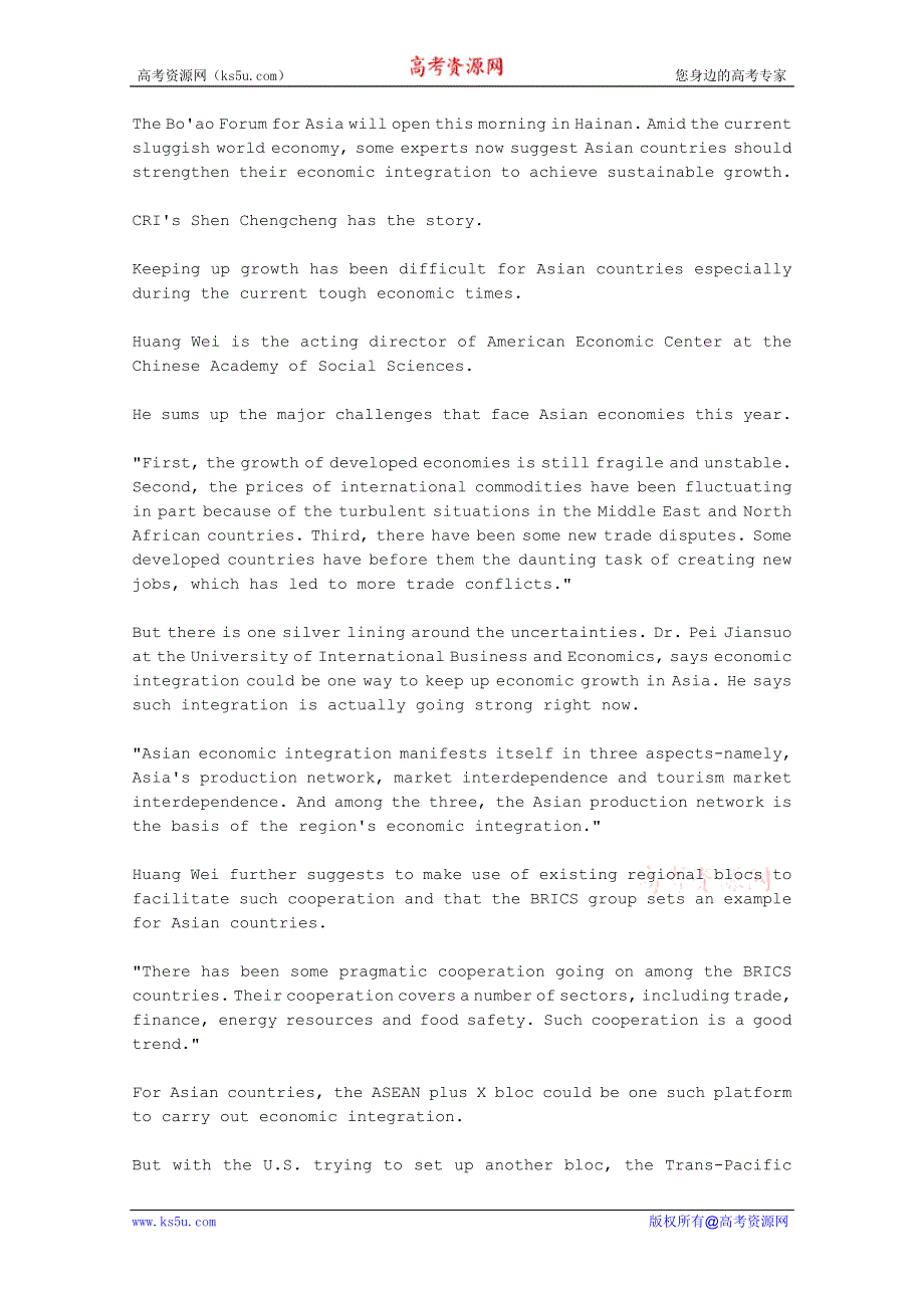 CRI英语听力2012年04月合辑（文本+翻译）：SUSTAINABLE-GROWTH-OF-ASIAN-ECONOMY-IN-THE-CHANGING-WORLD.doc_第1页