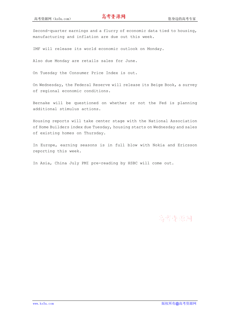 CRI英语听力2012年07月合辑（文本＋翻译）：GLOBAL-STOCK-MARKET-WEEK-AHEAD.doc_第1页