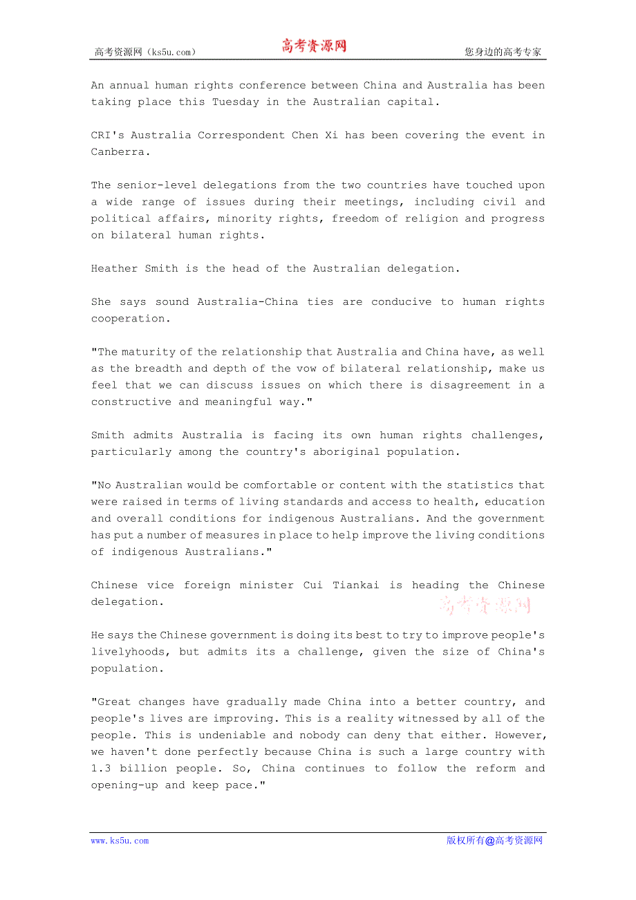 CRI英语听力2012年07月合辑（文本＋翻译）：CHINA-AUSTRALIA-HOLD-14TH-HUMAN-RIGHTS-DIALOGUE.doc_第1页