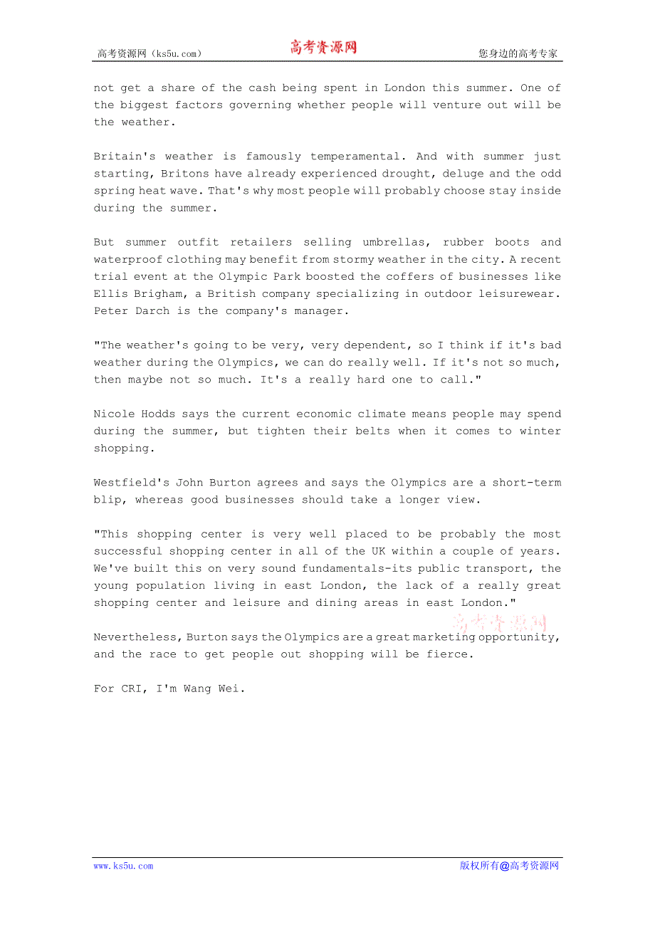 CRI英语听力2012年07月合辑（文本＋翻译）：LONDON-SHOPS-EXPECT-SALES-TO-SOAR-DURING-OLYMPICS.doc_第2页