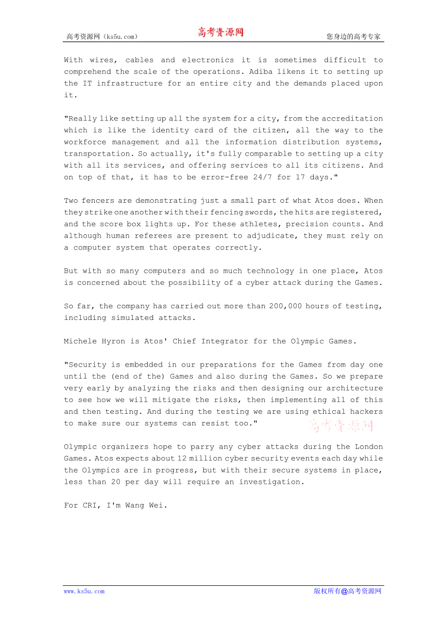 CRI英语听力2012年07月合辑（文本＋翻译）：SPORTS-IT-PROJECT-COMPLETED-FOR-2012-OLYMPICS.doc_第2页