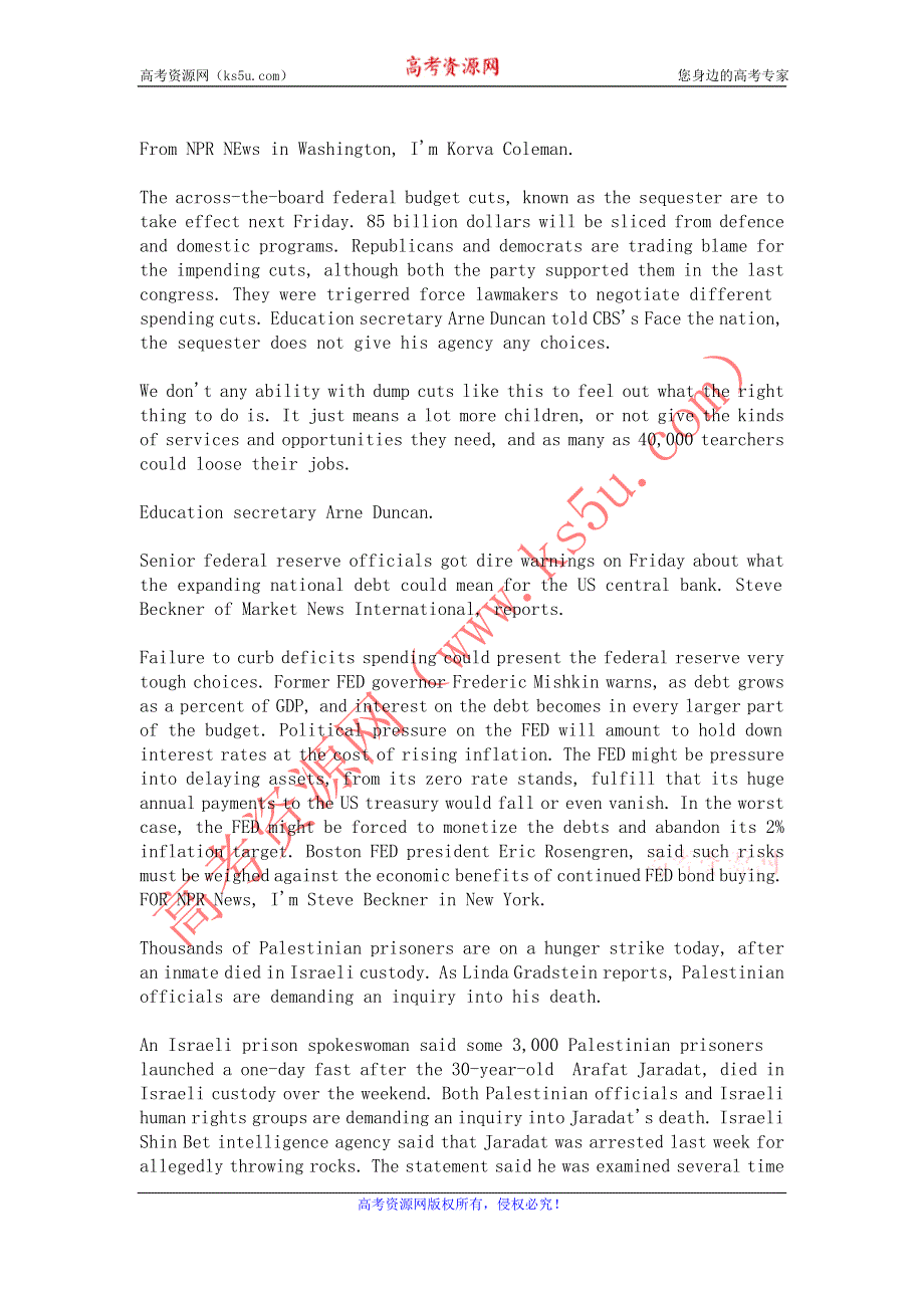 NPR英语听力2013年02月（WORD文本）：20130225NPRNEWS_.doc_第1页